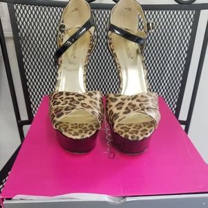 Black/Leopard High-Heeled Shoes, Size 10, New